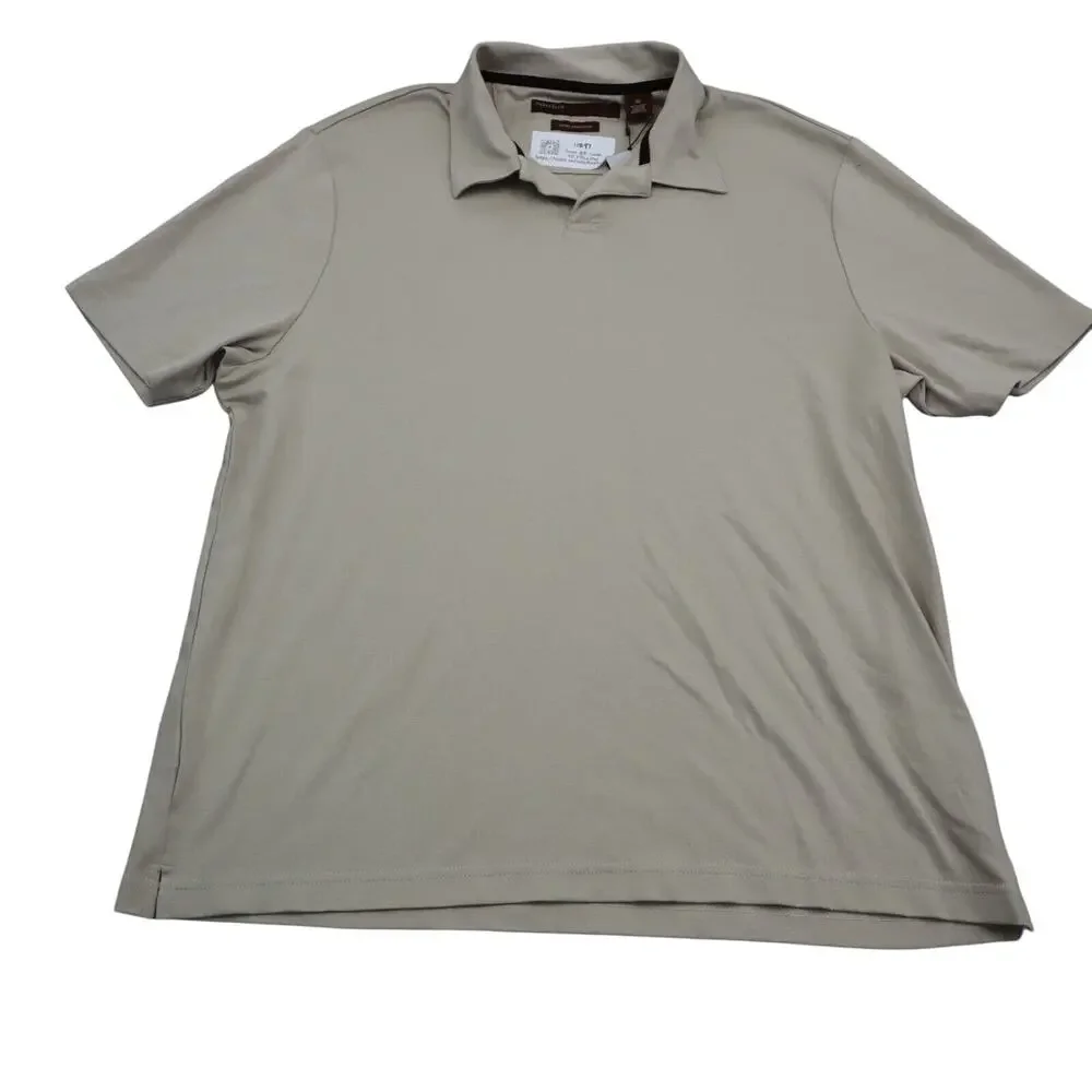 Perry Ellis Shirt Mens XL Beige Sandbar Short Sleeve Quarter Button Collared Top